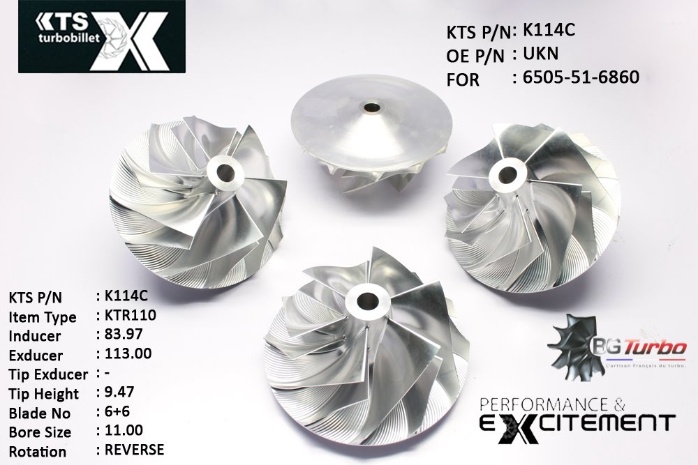 Turbo ROUE FORGÉE MFS PERFORMANCE - 6+6 PALES - INDUCER : 83,97 - EXDUCER : 113 - TYPE : KTR110ANGLE : 75-90° - ROTATION : Reverse - SUPER BACK : 8,55 - BORE SIZE : 11
